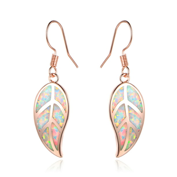 Trendy 18K Rose Gold Filled Leaf Pear Cut Women Jewelry Dangle Drop Earrings